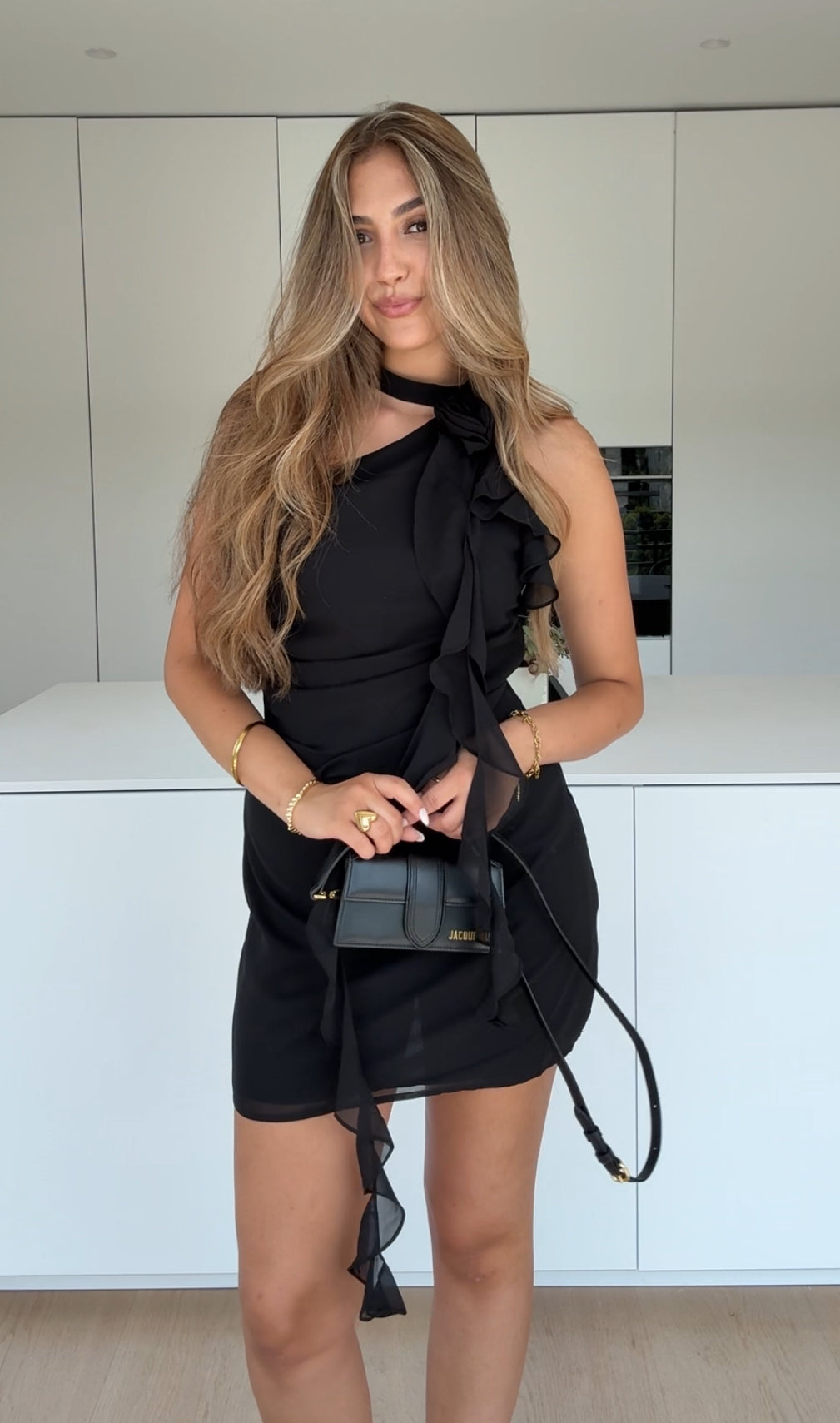 Camille – Midnight Black Halterneck Mini Dress