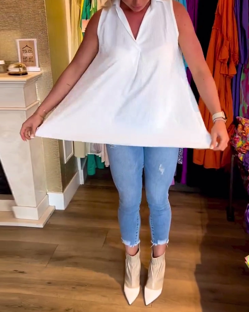 Nadine | Sleeveless Ruffle Collar Top