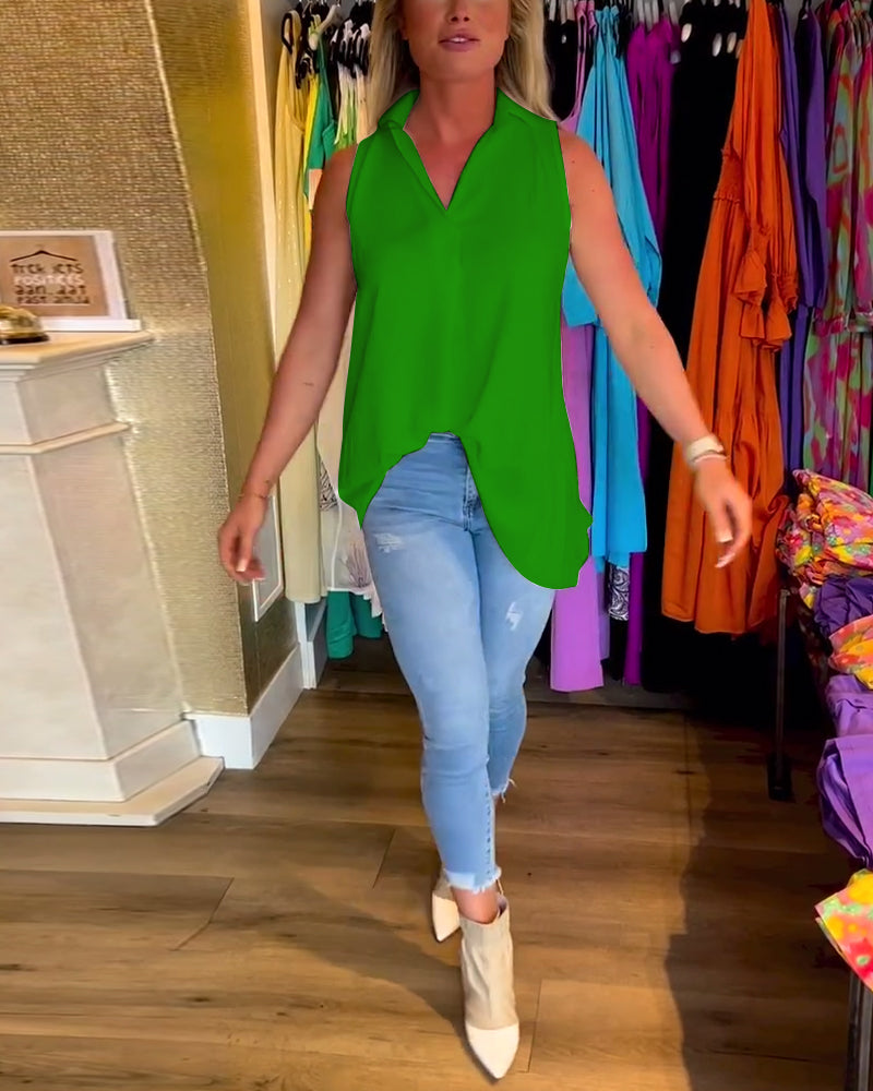 Nadine | Sleeveless Ruffle Collar Top