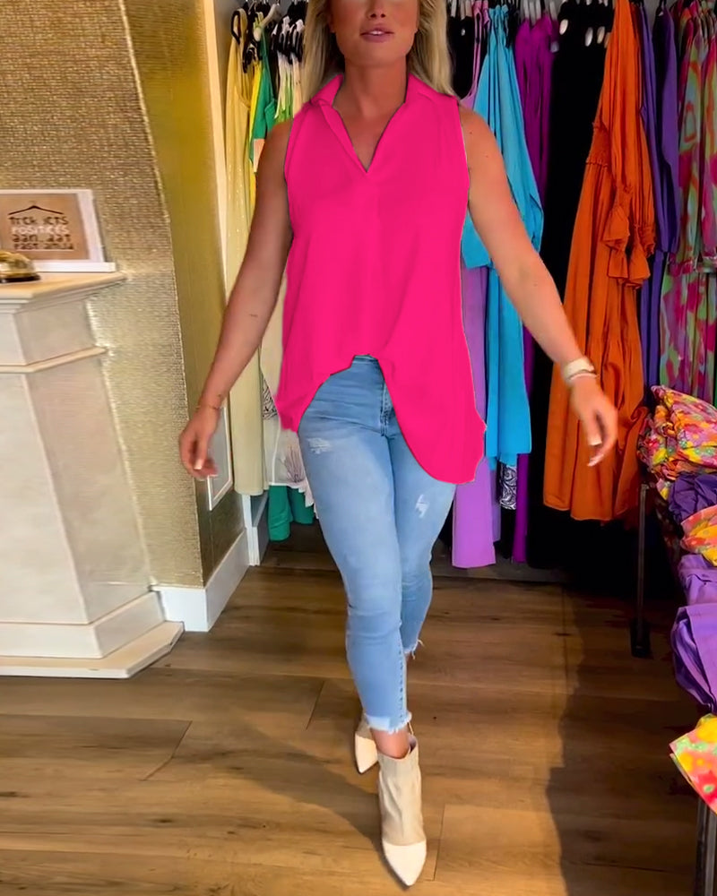 Nadine | Sleeveless Ruffle Collar Top