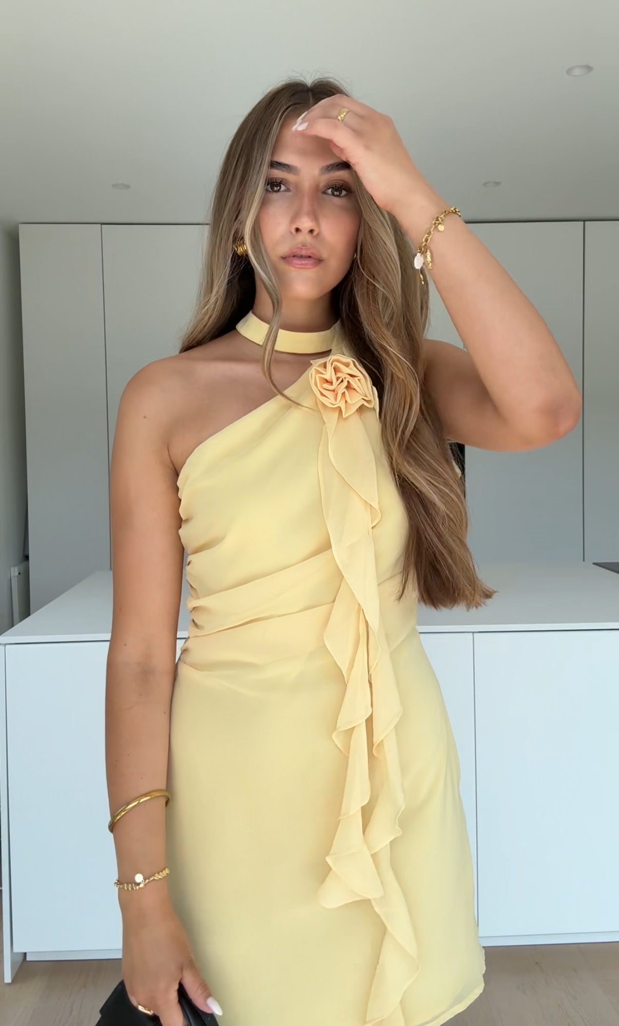 Elodie – Sunbeam Yellow Halterneck Mini Dress