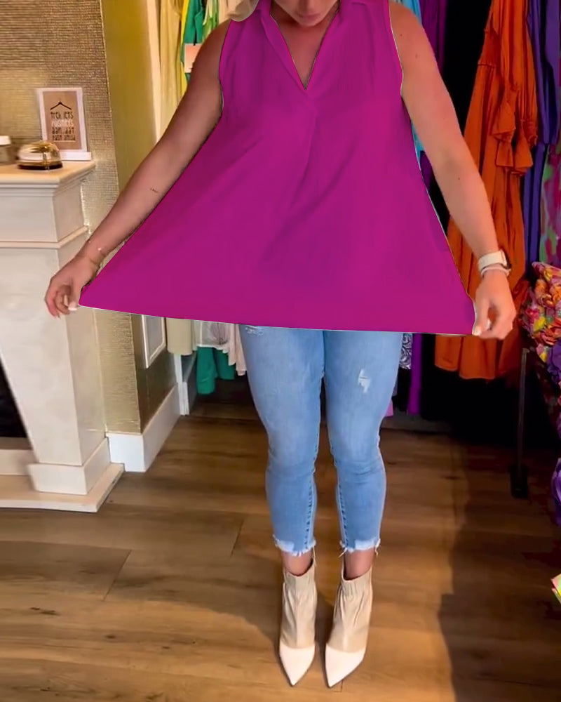 Nadine | Sleeveless Ruffle Collar Top