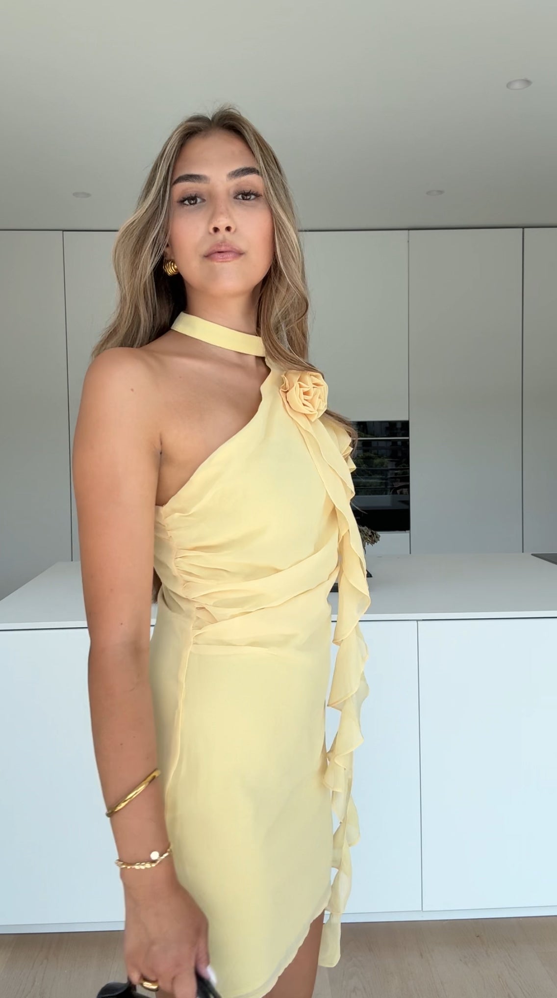 Elodie – Sunbeam Yellow Halterneck Mini Dress