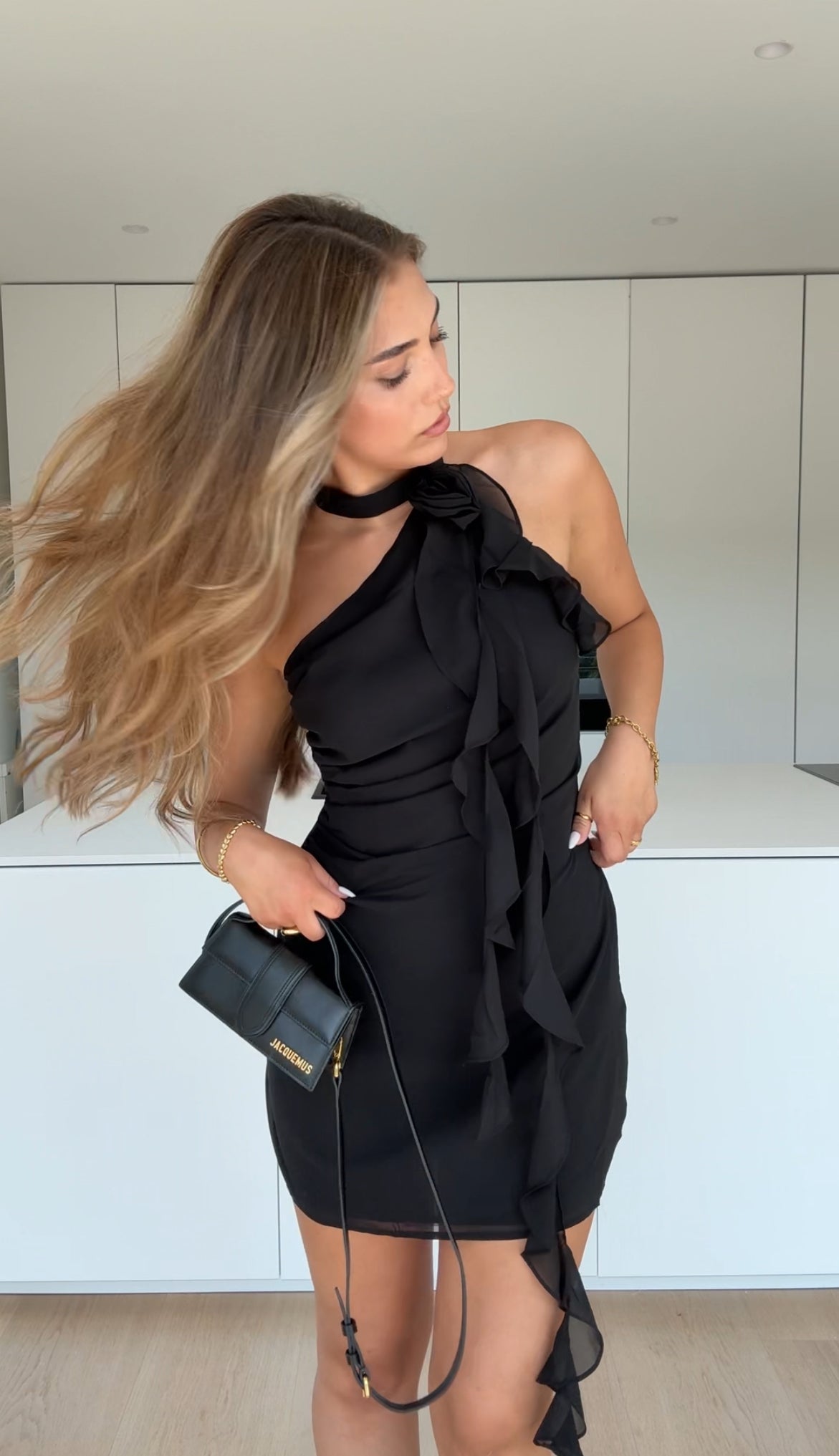 Camille – Midnight Black Halterneck Mini Dress