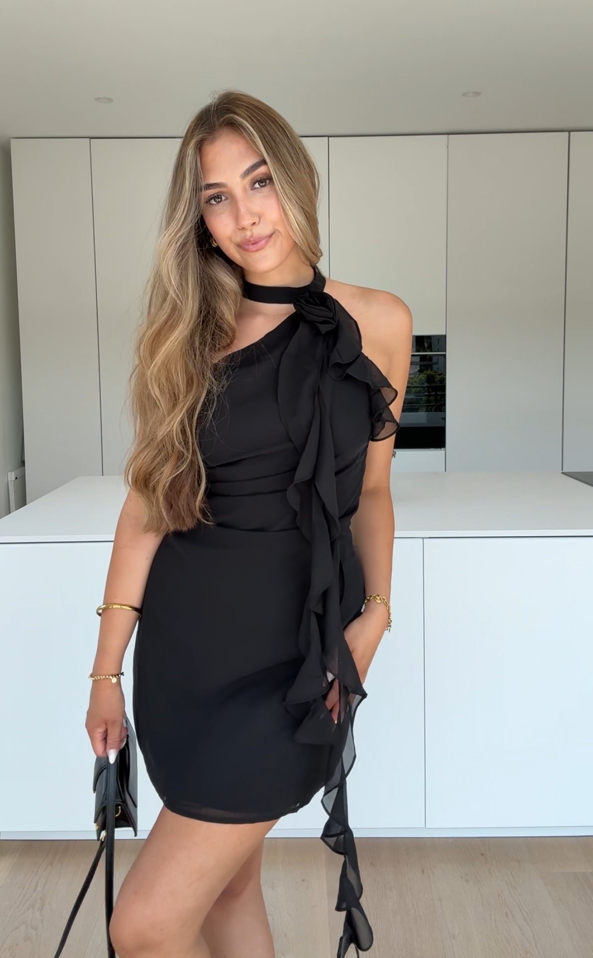 Camille – Midnight Black Halterneck Mini Dress