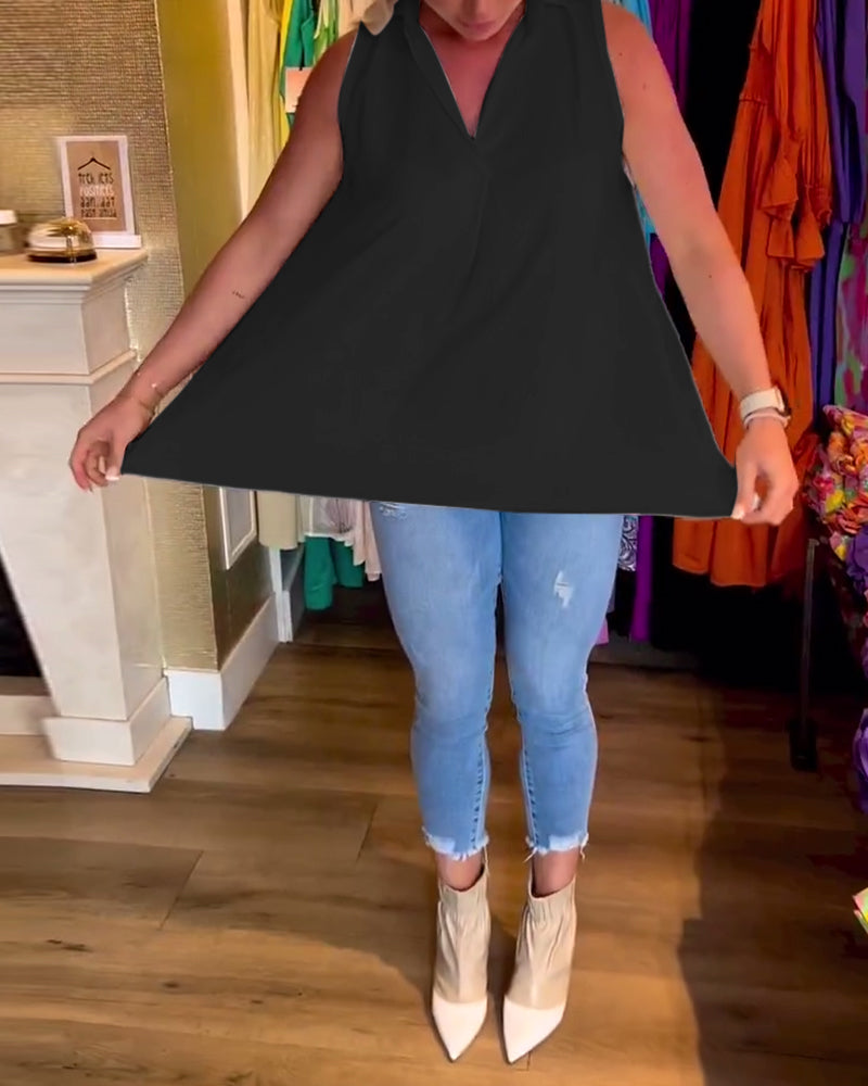 Nadine | Sleeveless Ruffle Collar Top