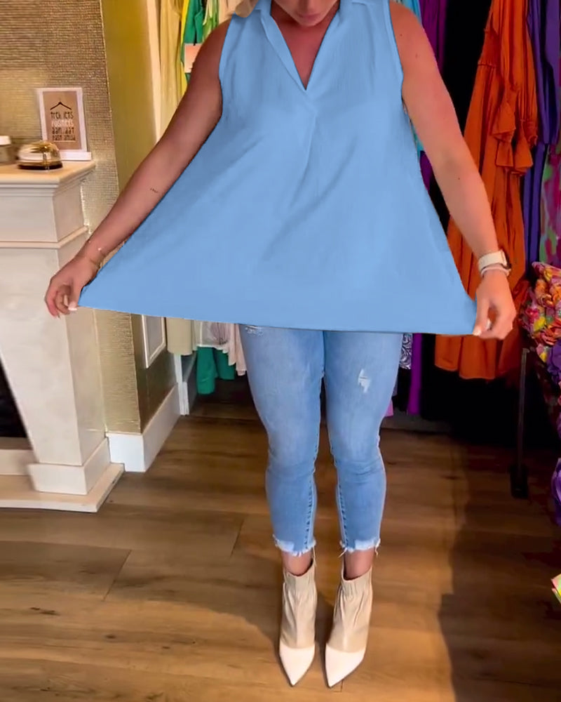 Nadine | Sleeveless Ruffle Collar Top