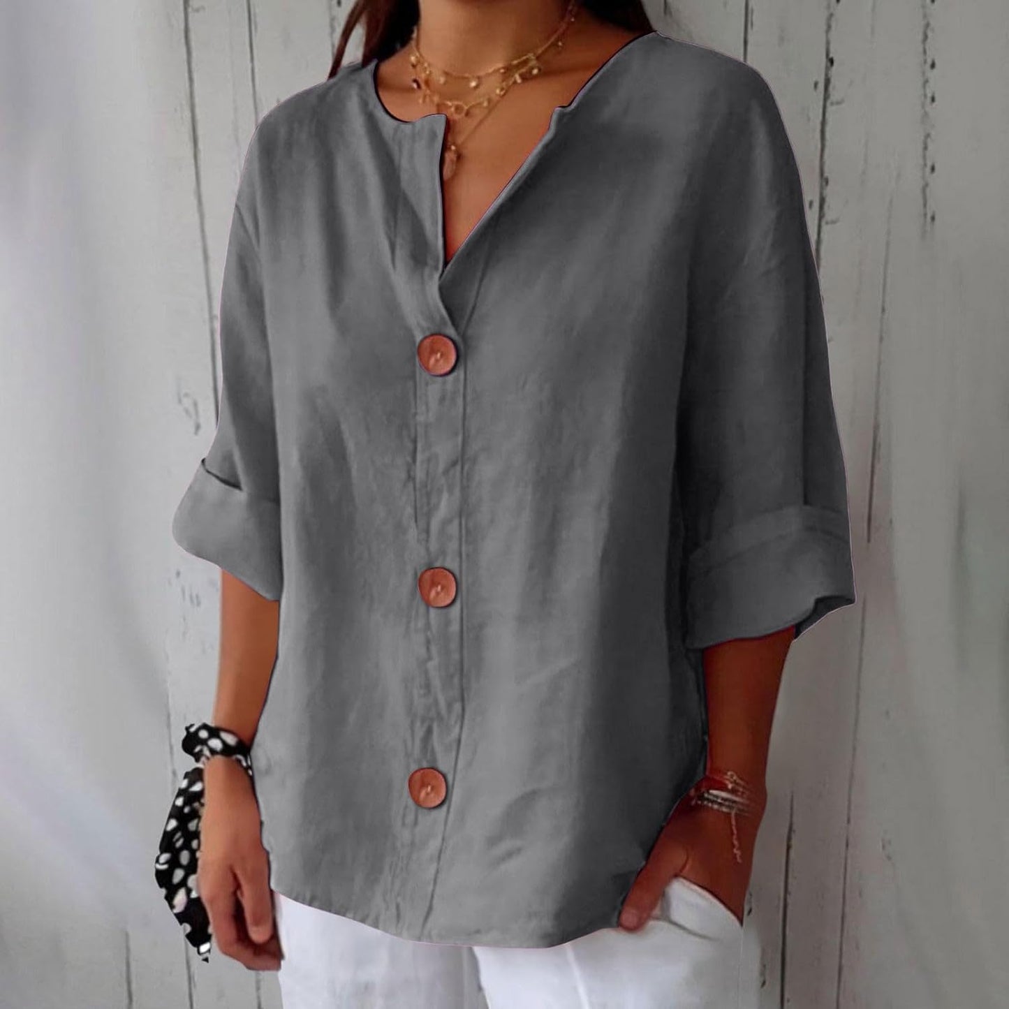 Mae – Coastal Button-Front Blouse