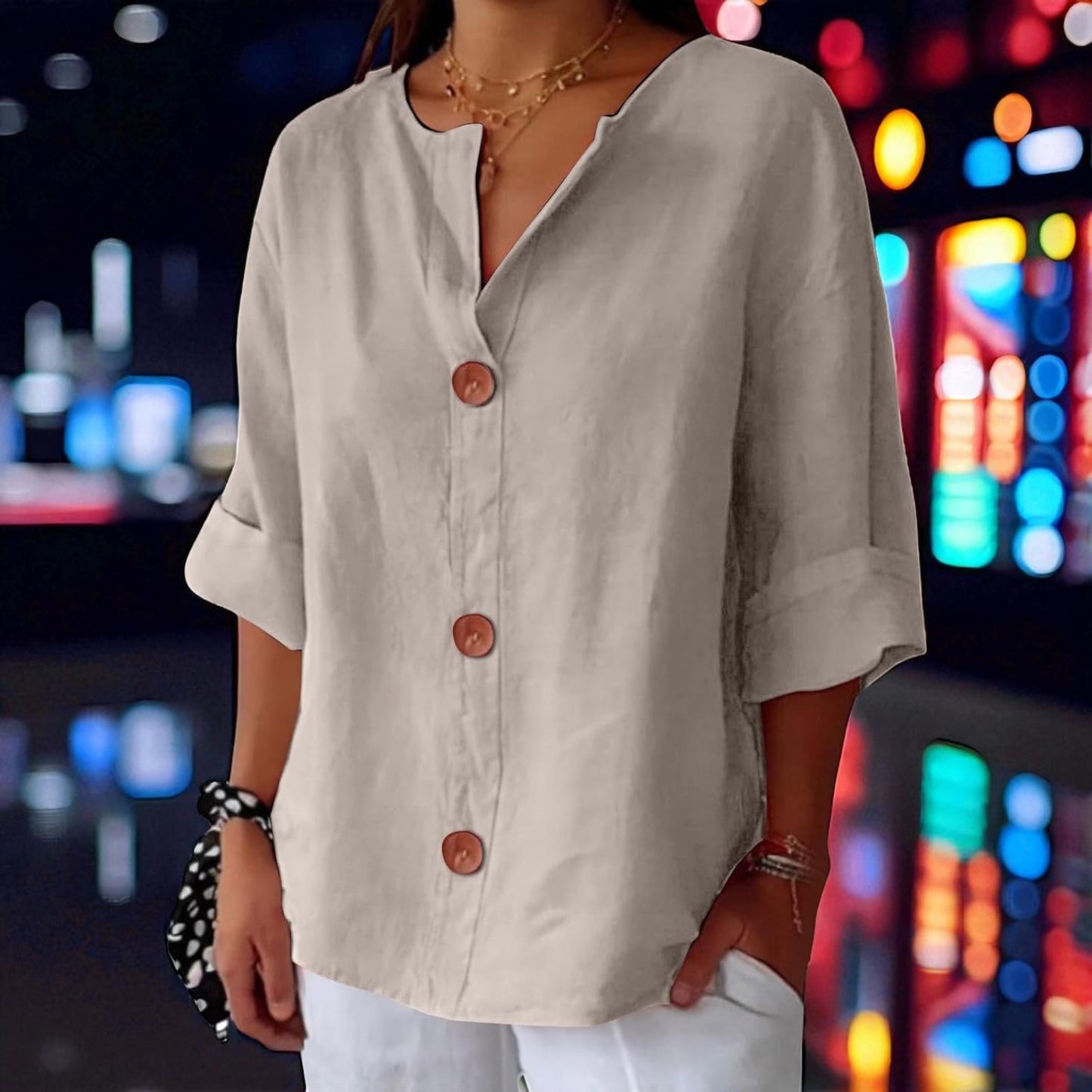 Mae – Coastal Button-Front Blouse