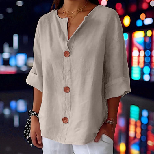 Mae – Coastal Button-Front Blouse