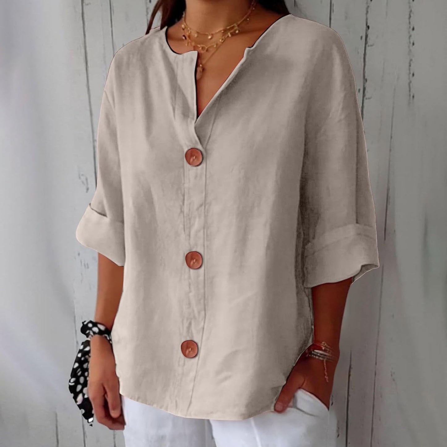 Mae – Coastal Button-Front Blouse