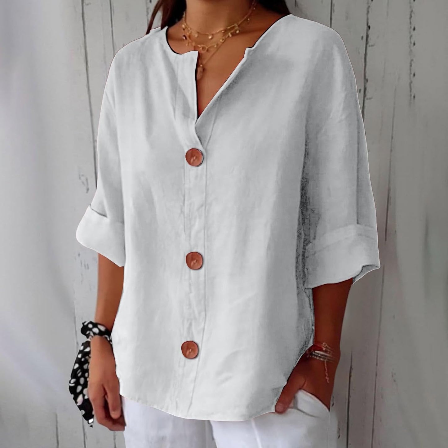 Mae – Coastal Button-Front Blouse