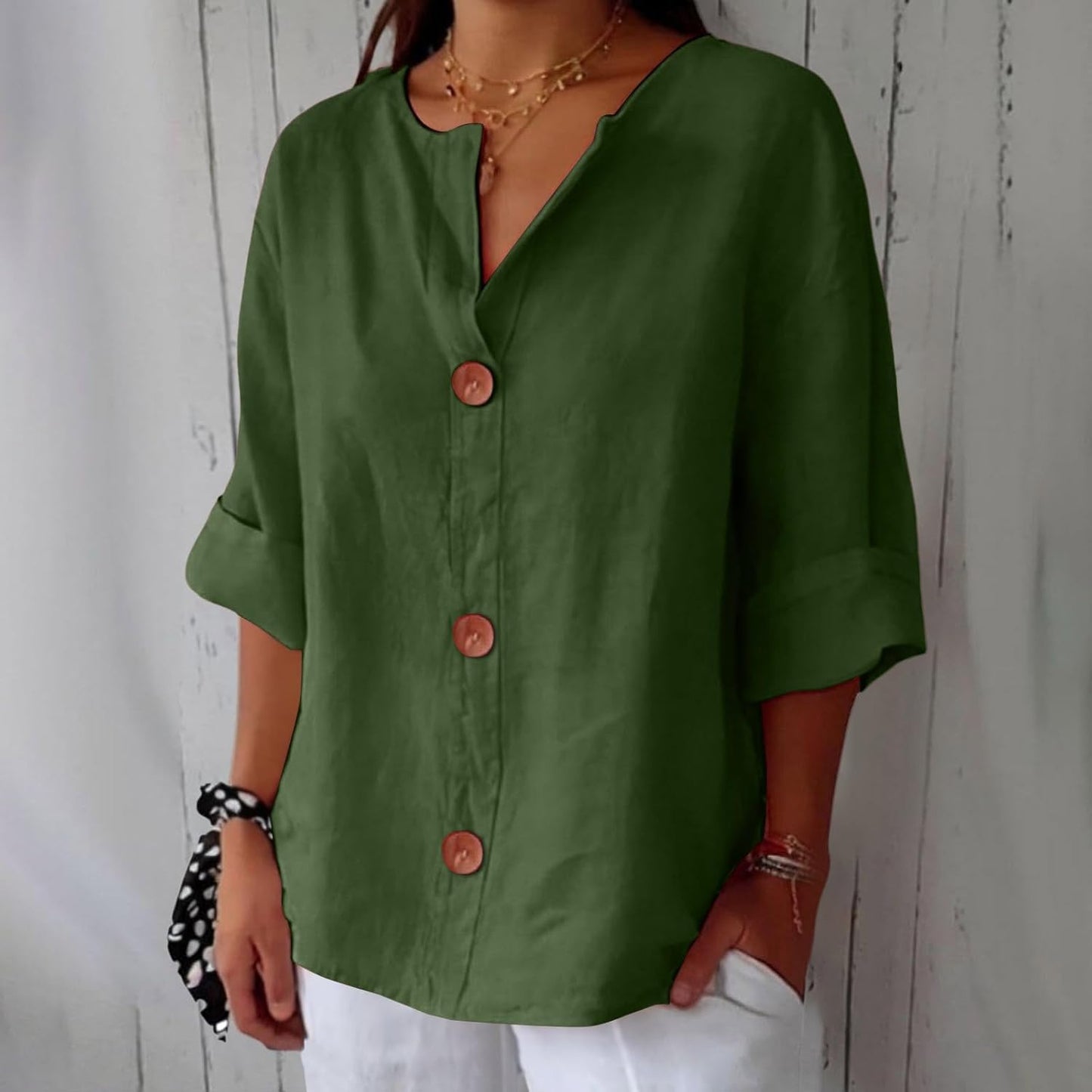 Mae – Coastal Button-Front Blouse
