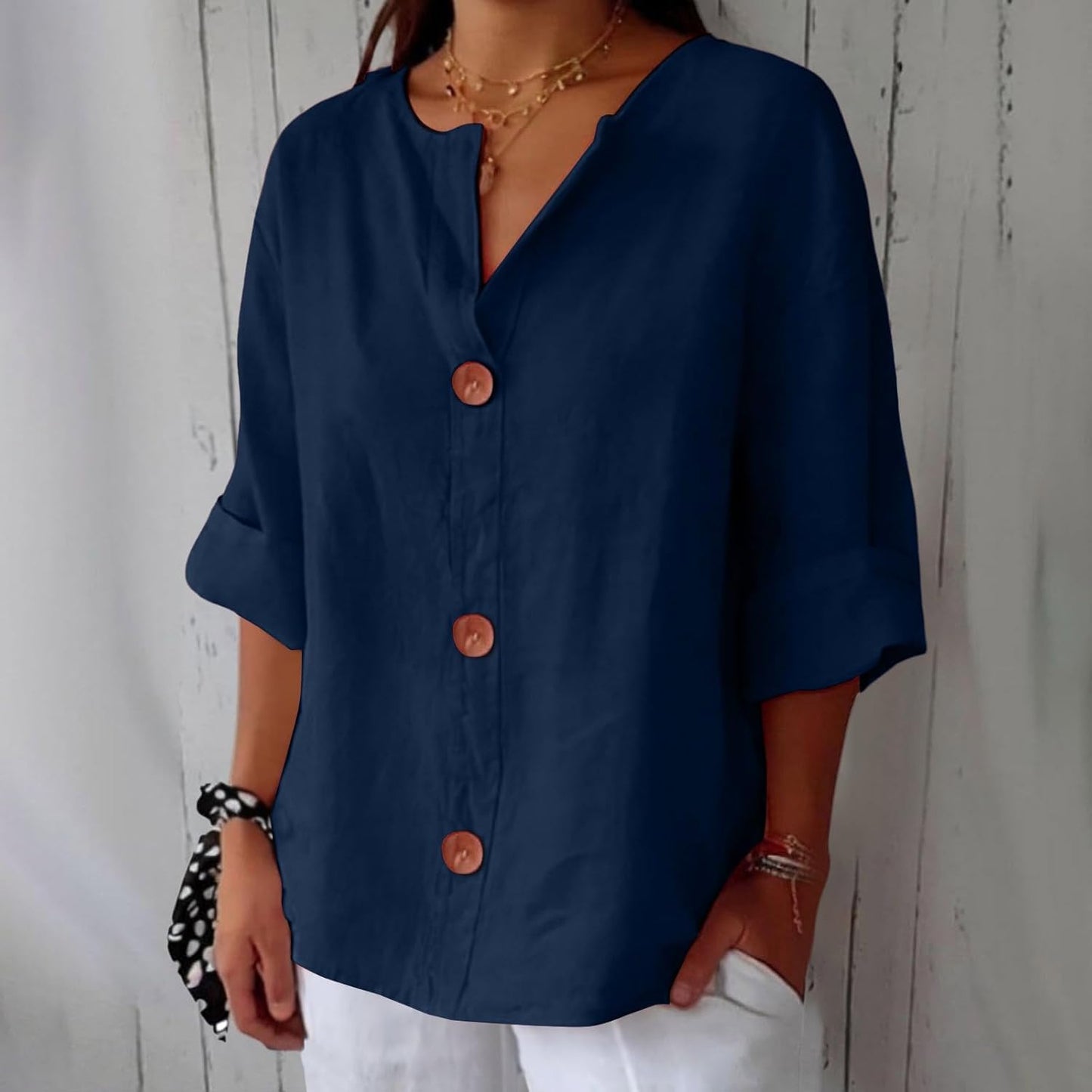Mae – Coastal Button-Front Blouse