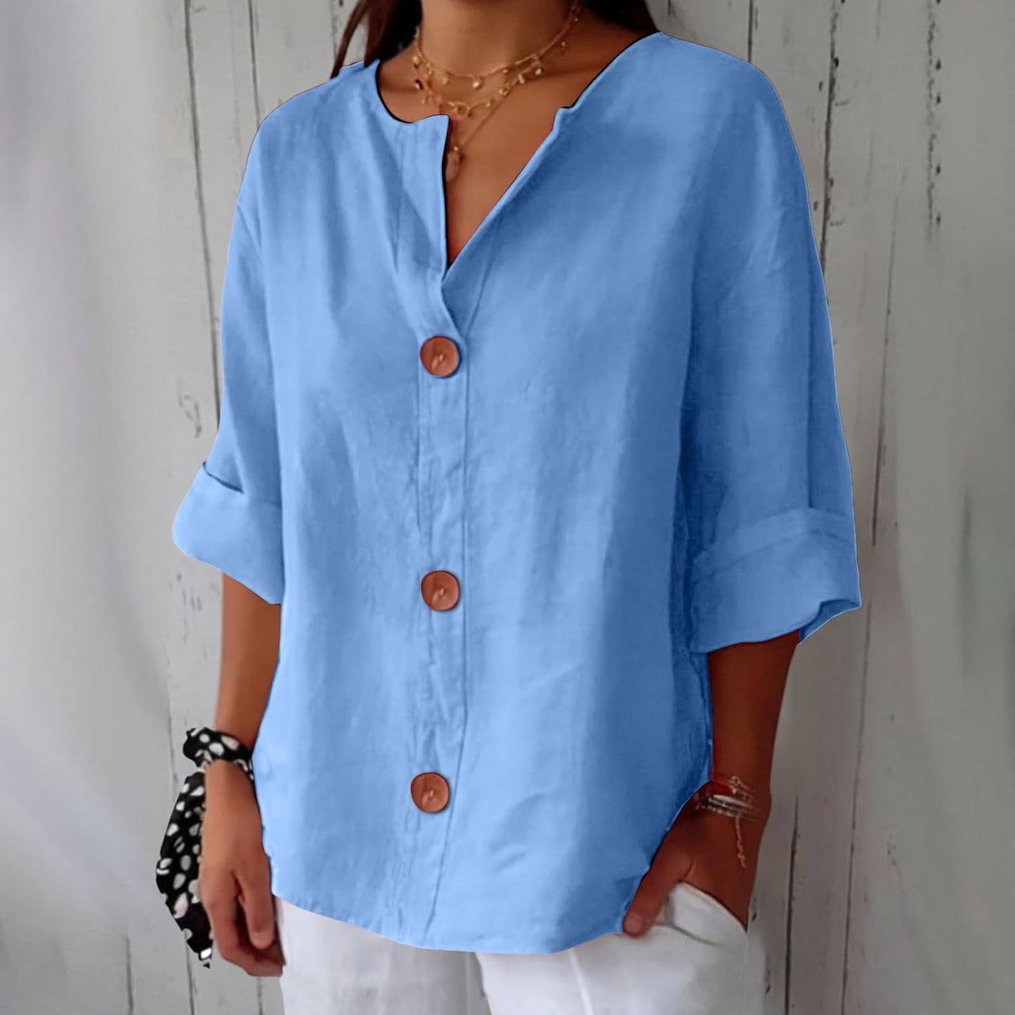Mae – Coastal Button-Front Blouse