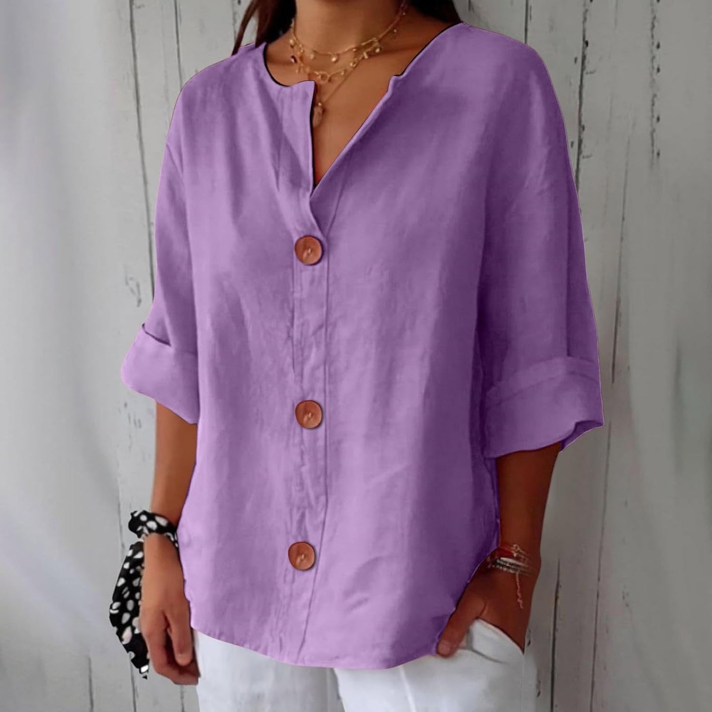 Mae – Coastal Button-Front Blouse