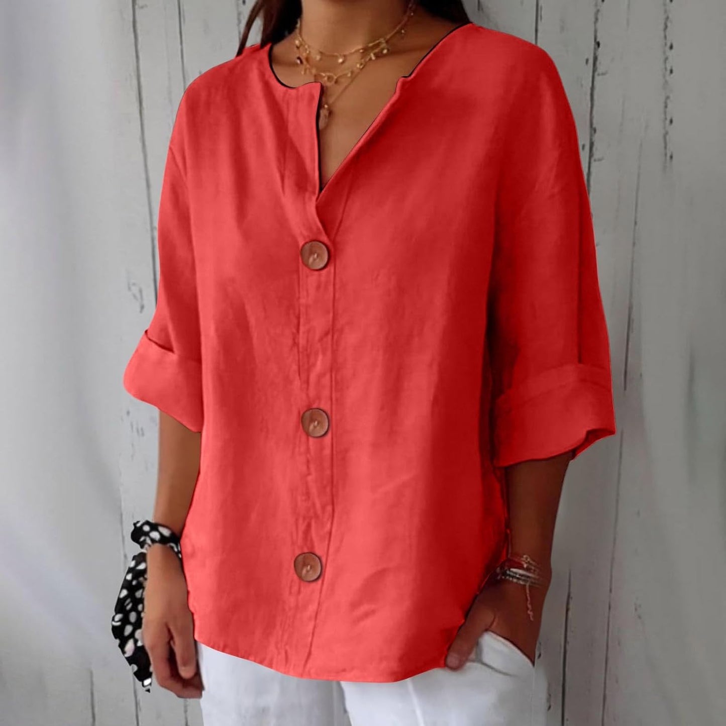 Mae – Coastal Button-Front Blouse