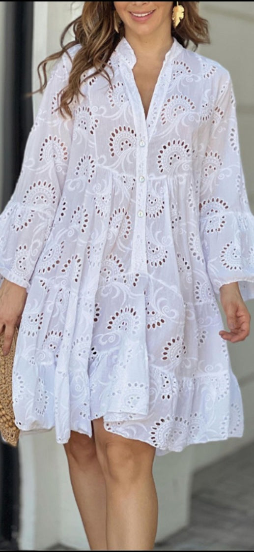 Lena | Embroidered Tiered Mini Dress