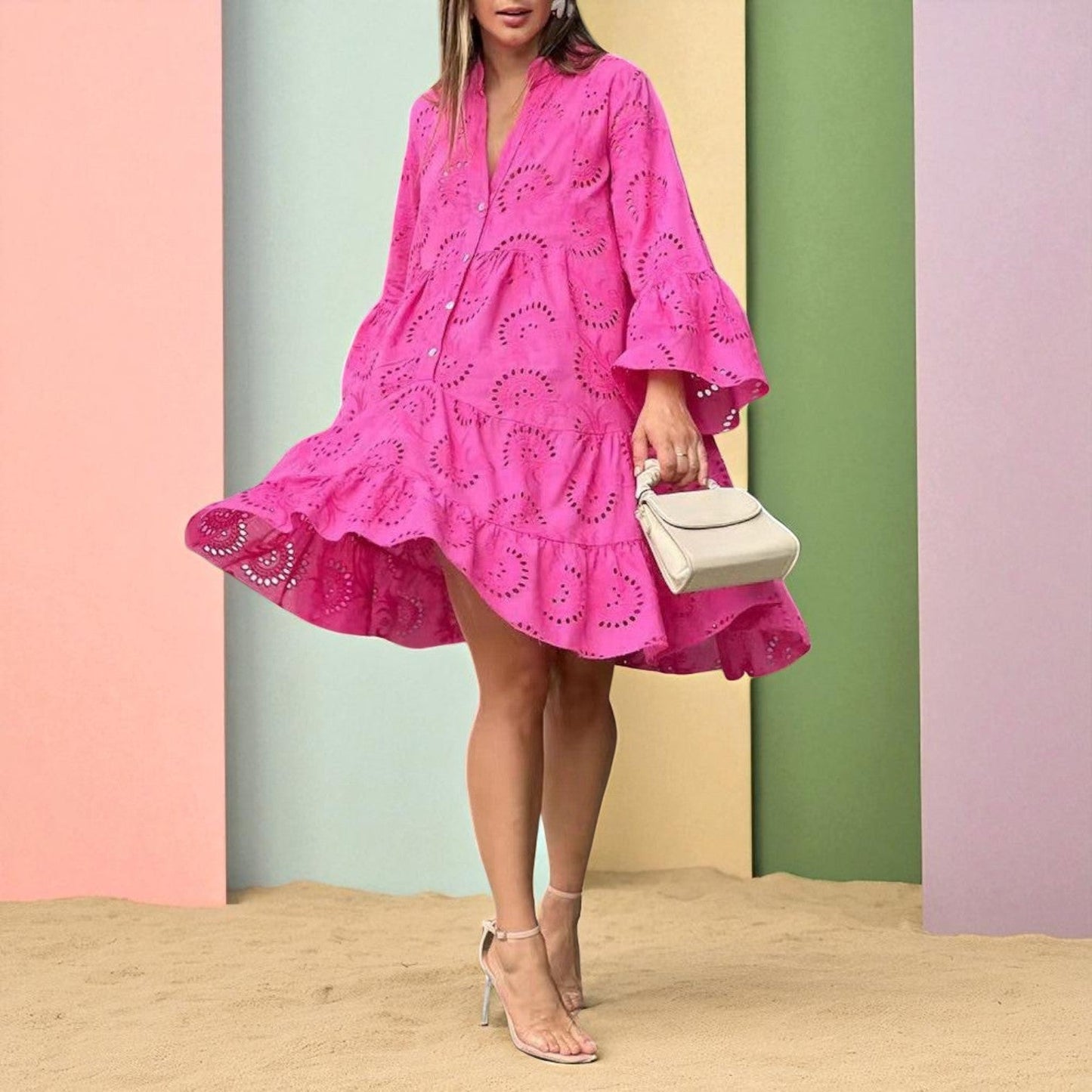 Lena | Embroidered Tiered Mini Dress